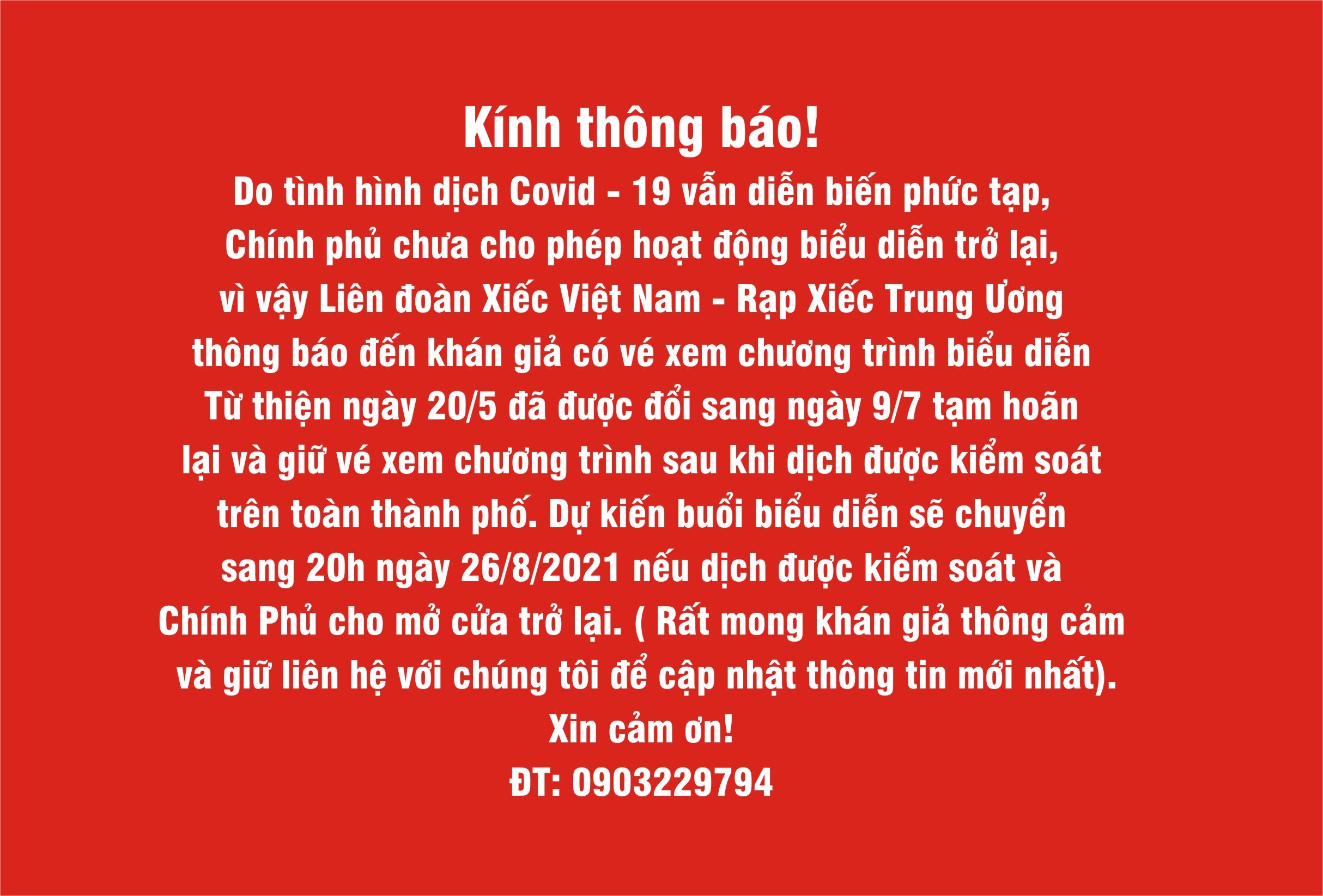 Kính thông báo !